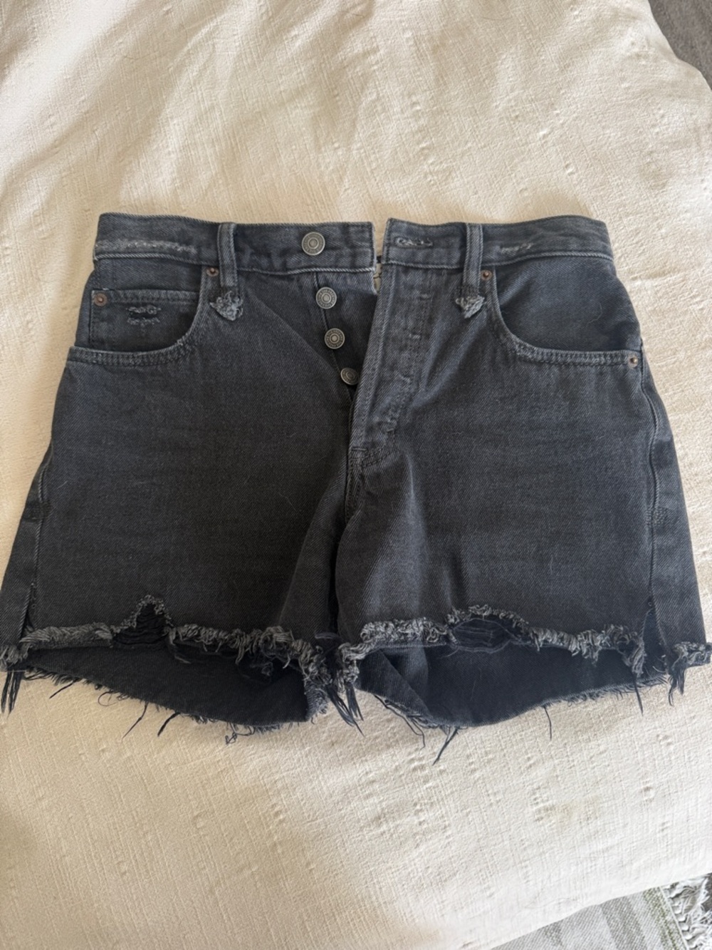 Free People Black Washed High-Rise Frayed Hem Jean Shorts